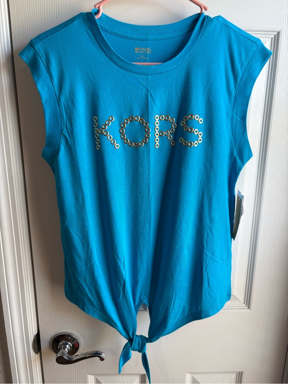 Michael Kors Turquoise Stud Logo Tie-Front Top